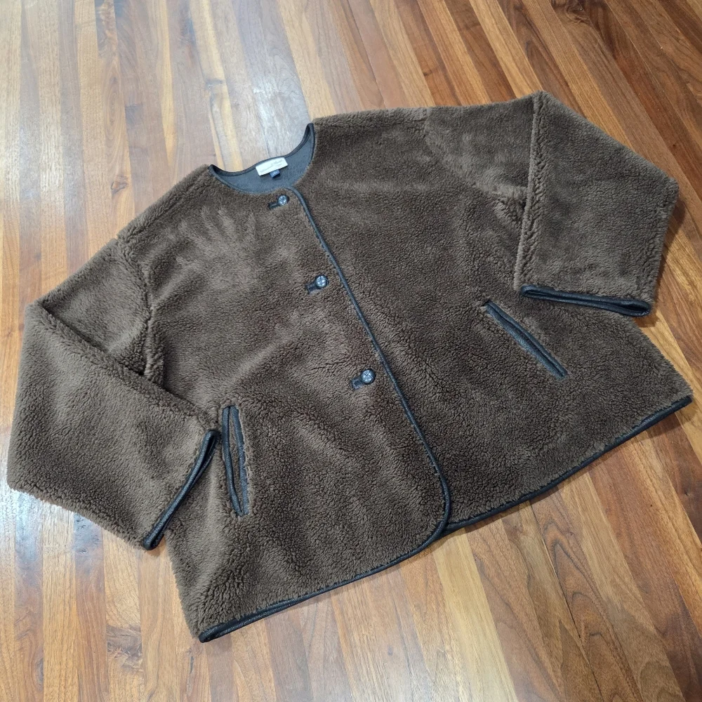 Faux Sherling Coat Dark Brown Universal Threds Crew Neck Size XL - Picture 2 of 10